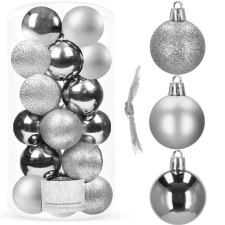 Set globuri de Craciun, 20 bucati, 3 modele, 4cm, argintiu [1]