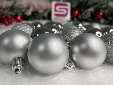 Set globuri de Craciun, 20 bucati, 3 modele, 4cm, argintiu [12]