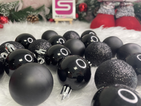 Set globuri de Craciun, 20 bucati, 3 modele, 4cm, negru [11]