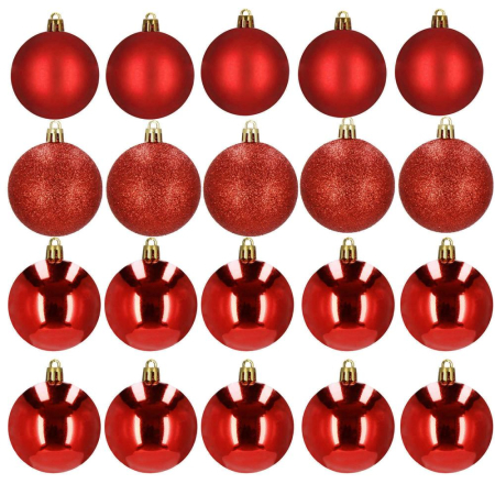 Set globuri de Craciun, 20 bucati, 3 modele, 4cm, rosu [1]