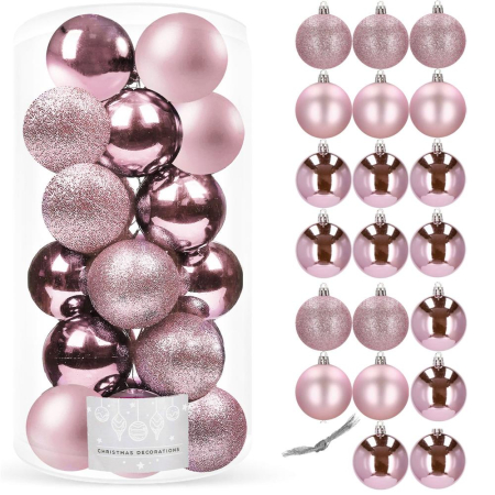 Set globuri de Craciun, 20 bucati, 3 modele, 4cm, roz [7]