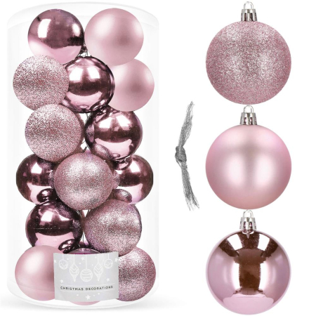 Set globuri de Craciun, 20 bucati, 3 modele, 4cm, roz [8]