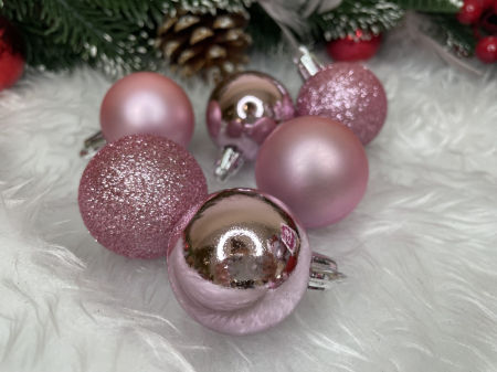Set globuri de Craciun, 20 bucati, 3 modele, 4cm, roz [17]