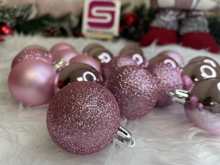 Set globuri de Craciun, 20 bucati, 3 modele, 4cm, roz [13]