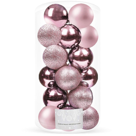 Disponibil livrare locker S - Set globuri de Craciun, 20 bucati, 3 modele, 4cm, roz