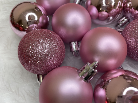 Set globuri de Craciun, 20 bucati, 3 modele, 4cm, roz [14]