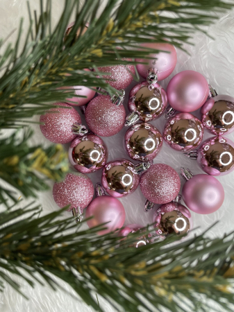 Set globuri de Craciun, 20 bucati, 3 modele, 4cm, roz [18]