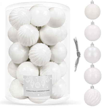 Set globuri de Craciun, 20 bucati, 5 modele, 6cm, alb [10]