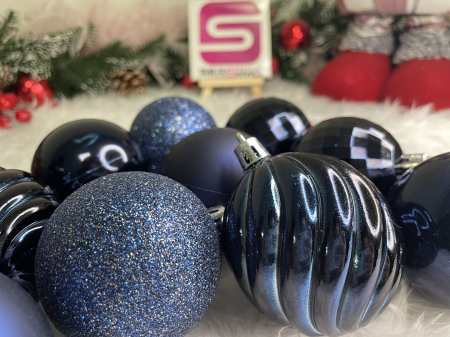 Set globuri de Craciun, 20 bucati, 5 modele, 6cm, albastru inchis [14]