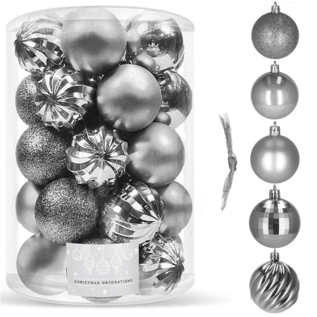 Set globuri de Craciun, 20 bucati, 5 modele, 6cm, argintiu [8]