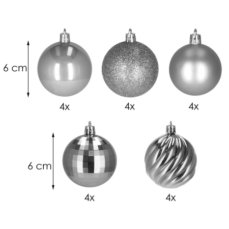 Set globuri de Craciun, 20 bucati, 5 modele, 6cm, argintiu [7]