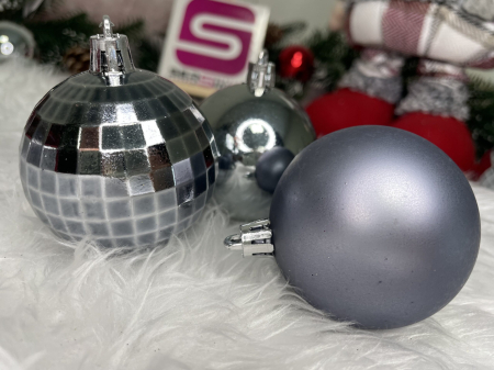 Set globuri de Craciun, 20 bucati, 5 modele, 6cm, argintiu [20]