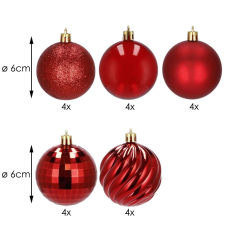 Set globuri de Craciun, 20 bucati, 5 modele, 6cm, rosu [6]
