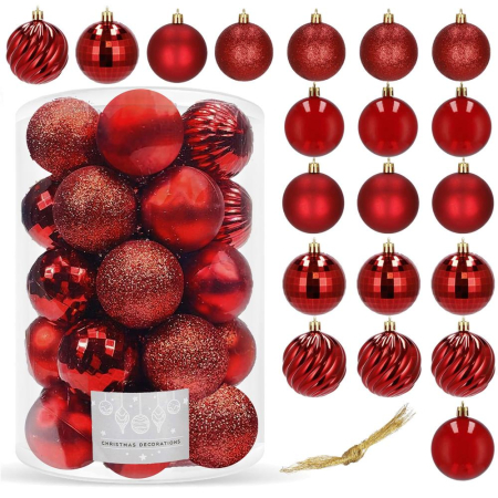 Set globuri de Craciun, 20 bucati, 5 modele, 6cm, rosu [7]