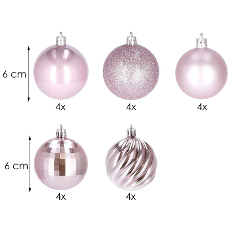 Set globuri de Craciun, 20 bucati, 5 modele, 6cm, roz [8]