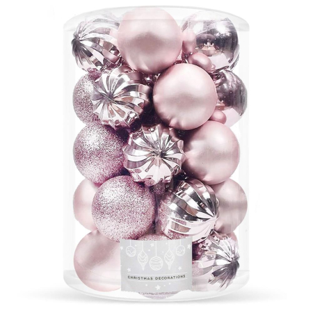 Disponibil livrare locker S - Set globuri de Craciun, 20 bucati, 5 modele, 6cm, roz