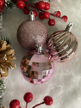 Set globuri de Craciun, 20 bucati, 5 modele, 6cm, roz [15]