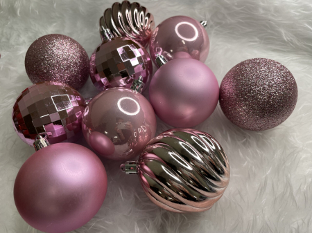 Set globuri de Craciun, 20 bucati, 5 modele, 6cm, roz [13]