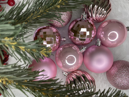 Set globuri de Craciun, 20 bucati, 5 modele, 6cm, roz [14]