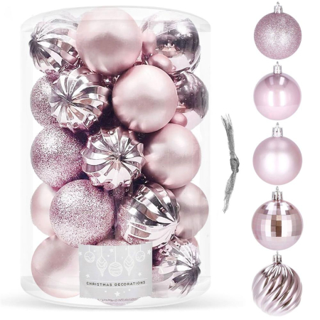 Set globuri de Craciun, 20 bucati, 5 modele, 6cm, roz [9]