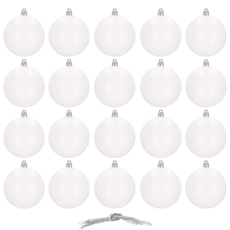 Set globuri de Craciun, 20 bucati, 8cm, alb mat [6]