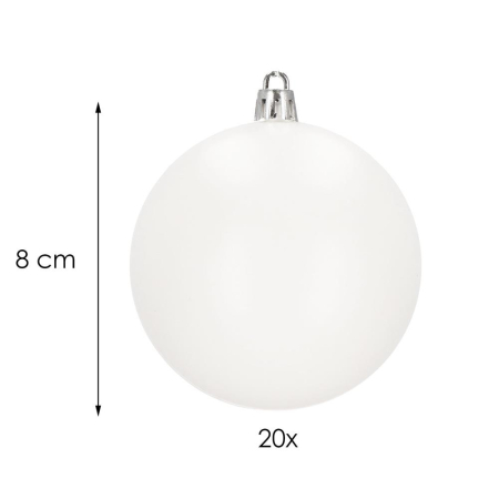Set globuri de Craciun, 20 bucati, 8cm, alb mat [2]