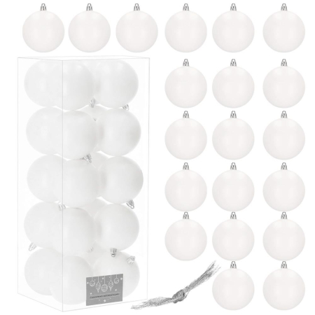 Set globuri de Craciun, 20 bucati, 8cm, alb mat [5]