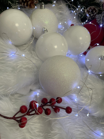 Set globuri de Craciun, 20 bucati, 8cm, alb perlat [7]