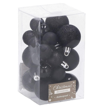 Globuri de Craciun - Set globuri de Craciun, 25 bucati, 3 modele, 2,5cm si 4cm, negru