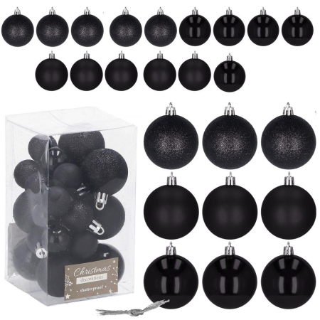 Set globuri de Craciun, 25 bucati, 3 modele, 2,5cm si 4cm, negru [3]