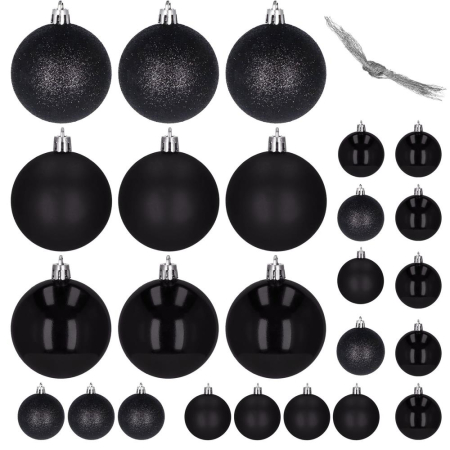 Set globuri de Craciun, 25 bucati, 3 modele, 2,5cm si 4cm, negru [2]
