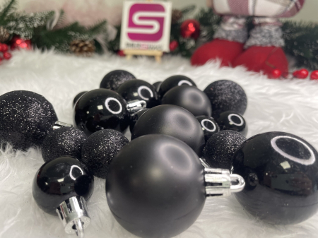 Set globuri de Craciun, 25 bucati, 3 modele, 2,5cm si 4cm, negru [13]