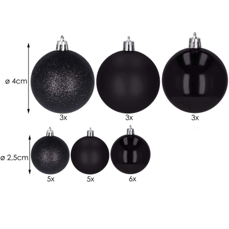 Set globuri de Craciun, 25 bucati, 3 modele, 2,5cm si 4cm, negru [8]
