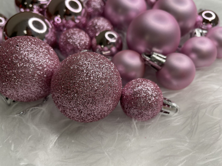 Set globuri de Craciun, 25 bucati, 3 modele, 2,5cm si 4cm, roz [18]