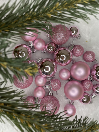 Set globuri de Craciun, 25 bucati, 3 modele, 2,5cm si 4cm, roz [17]