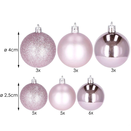 Set globuri de Craciun, 25 bucati, 3 modele, 2,5cm si 4cm, roz [8]