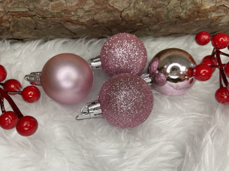 Set globuri de Craciun, 25 bucati, 3 modele, 2,5cm si 4cm, roz [14]