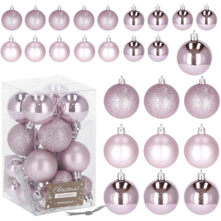 Set globuri de Craciun, 25 bucati, 3 modele, 2,5cm si 4cm, roz [3]
