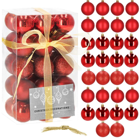 Set globuri de Craciun, 30 bucati, 3 modele, 3cm, rosu [8]