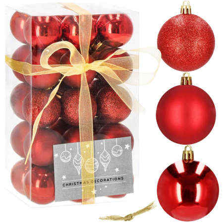 Set globuri de Craciun, 30 bucati, 3 modele, 3cm, rosu [7]