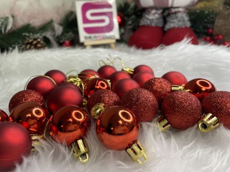 Set globuri de Craciun, 30 bucati, 3 modele, 3cm, rosu [9]