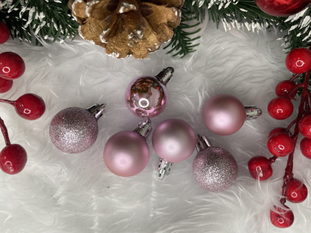 Set globuri de Craciun, 30 bucati, 3 modele, 3cm, roz [13]