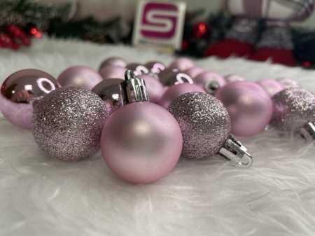 Set globuri de Craciun, 30 bucati, 3 modele, 3cm, roz [10]