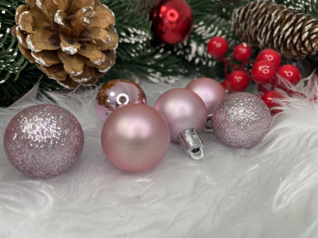 Set globuri de Craciun, 30 bucati, 3 modele, 3cm, roz [14]