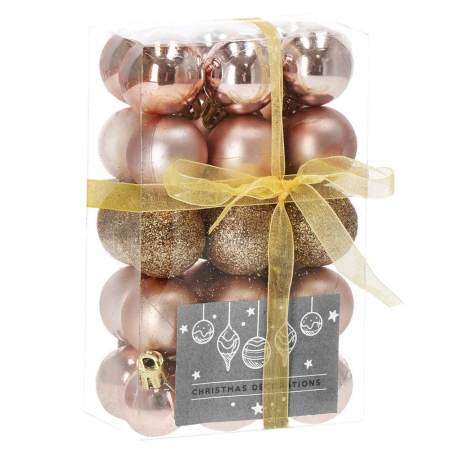 Globuri de Craciun - Set globuri de Craciun, 30 bucati, 3 modele, 3cm, roz auriu
