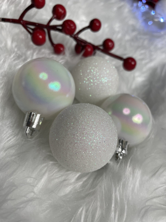 Set globuri de Craciun, 30 bucati, 3 modele, 4/5/6cm, alb [19]