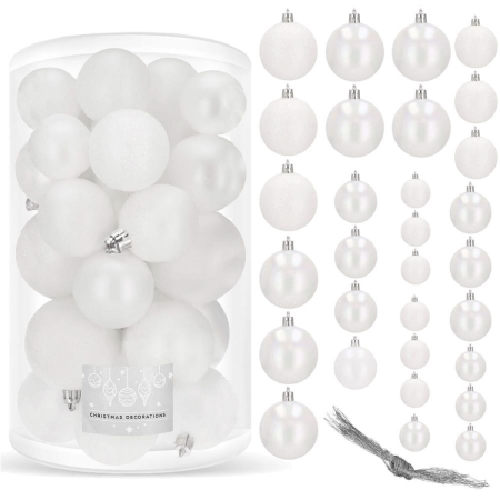 Set globuri de Craciun, 30 bucati, 3 modele, 4/5/6cm, alb [9]