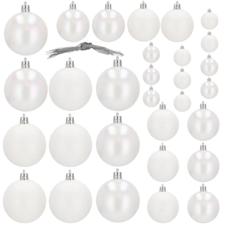 Set globuri de Craciun, 30 bucati, 3 modele, 4/5/6cm, alb [1]