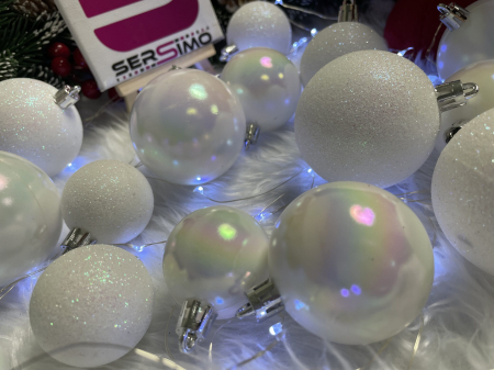 Set globuri de Craciun, 30 bucati, 3 modele, 4/5/6cm, alb [11]