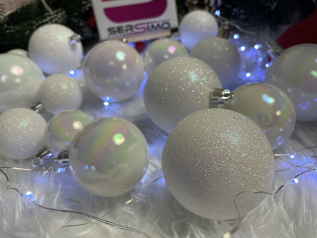 Set globuri de Craciun, 30 bucati, 3 modele, 4/5/6cm, alb [12]